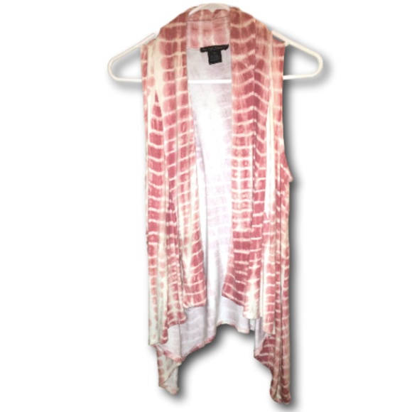 Tie Dye Sleeveless Duster Vest, Dark Red and White - Picture 1 of 3
